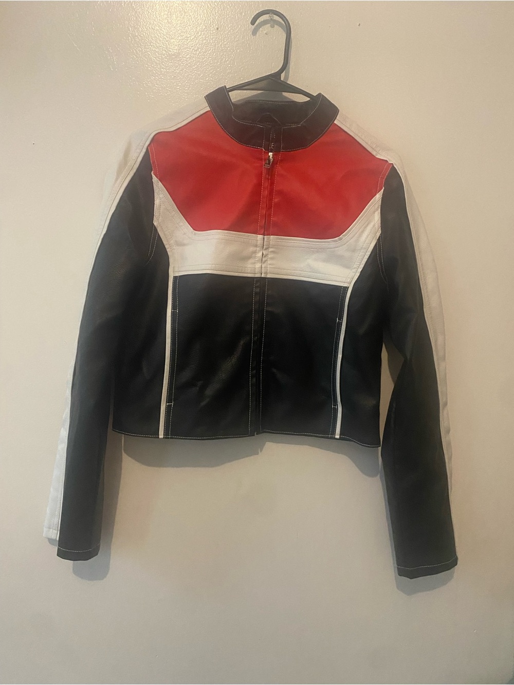 Ashley By 26 International Colorblock Leather Jacket in Red, White & Black